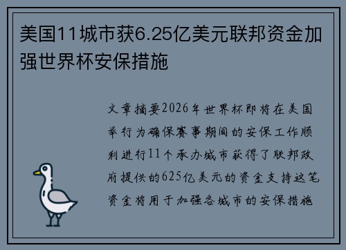 美国11城市获6.25亿美元联邦资金加强世界杯安保措施 美国11城市获6.25亿美元联邦资金加强世界杯安保措施